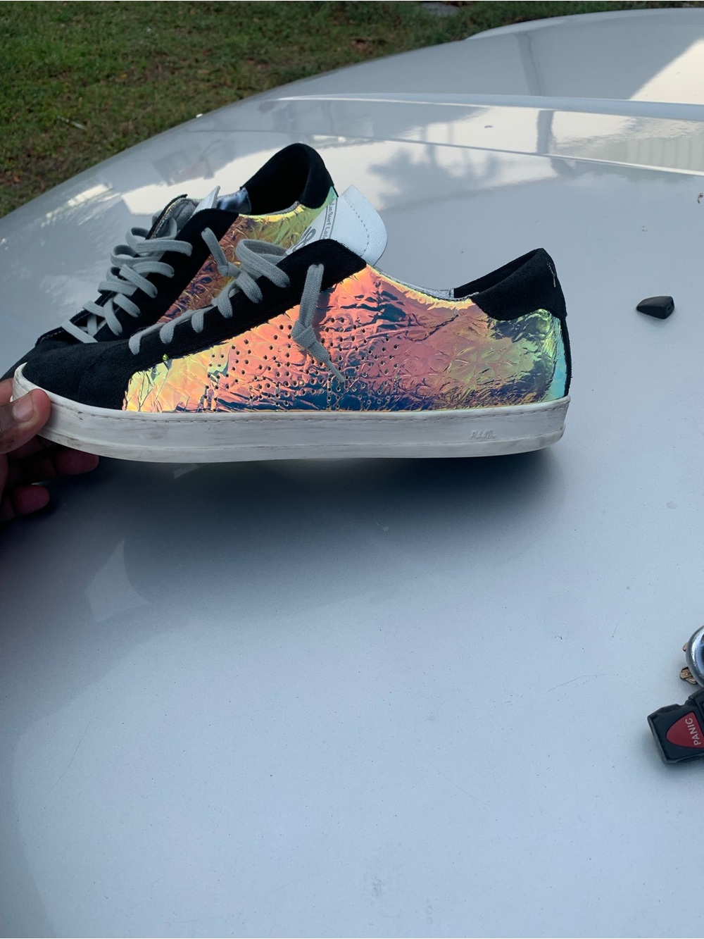 P448 Silver and White Leather Sneaker Interior Detail